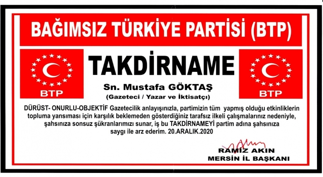 MUSTAFA GÖKTAŞ'TAKDİR ÜZERİNE TAKDİR YAĞIYOR