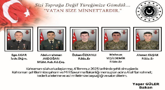 ŞEHİTLERİMİZE ALLAHTAN RAHMET DİLİYORUZ