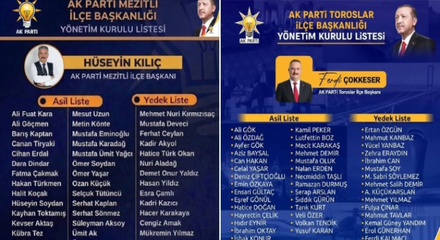 AK PARTİ MEZİTLİ VE TOROSLAR İLÇESİ YÖNETİMLERİ BELLİ OLDU